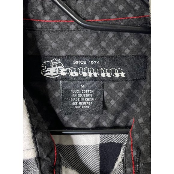 Koman Mens M Black and White Plaid Flannel Shirt Long Sleeve Button Chest Pocket - Picture 8 of 12